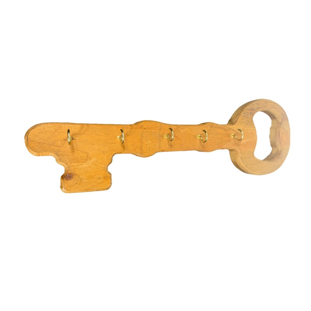 Handmade Wooden KEY shape Key Holder 5 hooks 16" long  WALL DECOR Amish Made